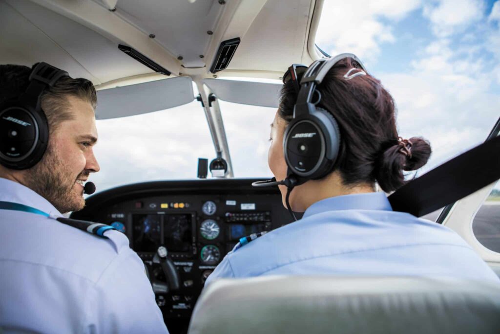 Flight instructor in cockpit