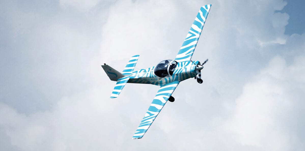 UPRT header- plane with blue zebra print