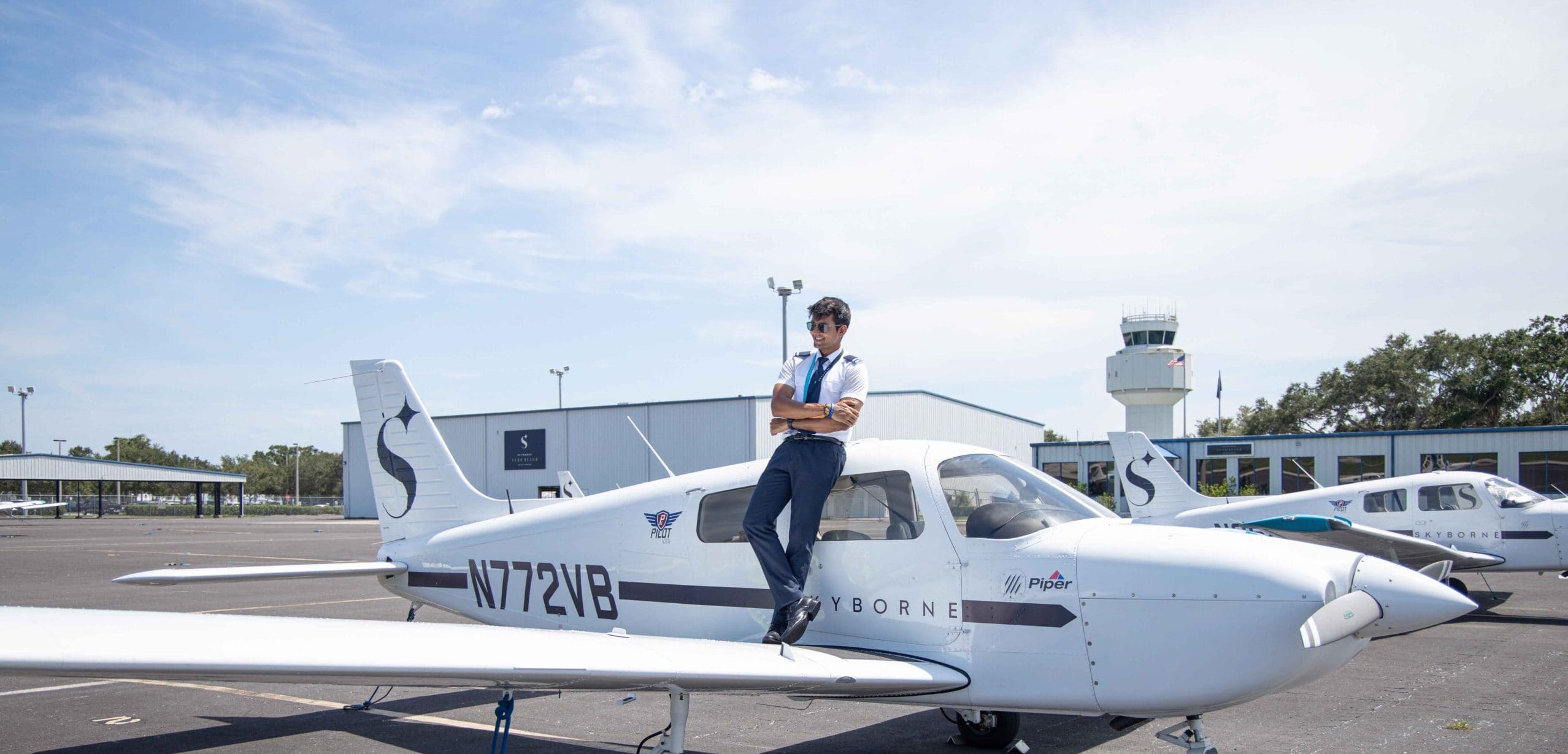 pilot on training plane